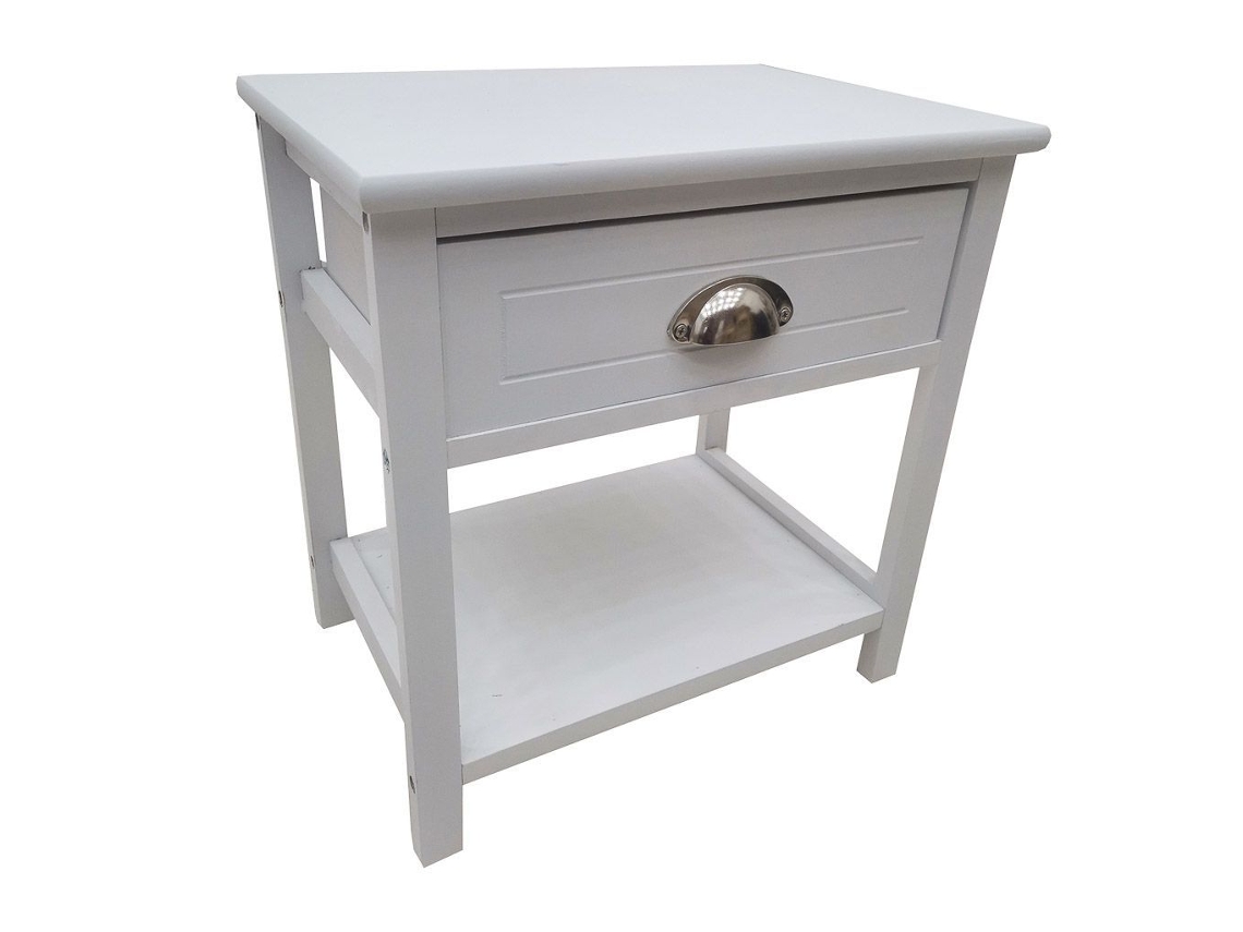 Mesita de Noche WANDERLUST DECO (Madera de Paulownia y Mdf - Blanco - 40 x 29 x 42 cm)