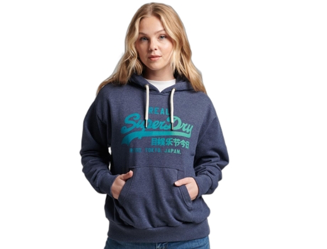 Sudadera con Capucha Vintage de Mujer SUPERDRY Tono Sobre Logo Azul (XS)