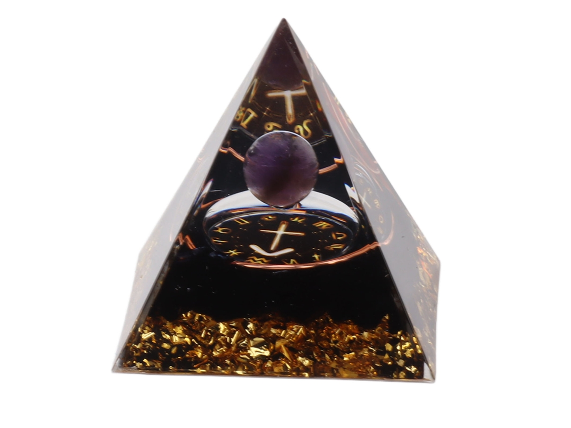 Pirámide de orgonita de 5 cm con cristal para energía positiva, sanación, meditación y generador de energía de Sagitario.