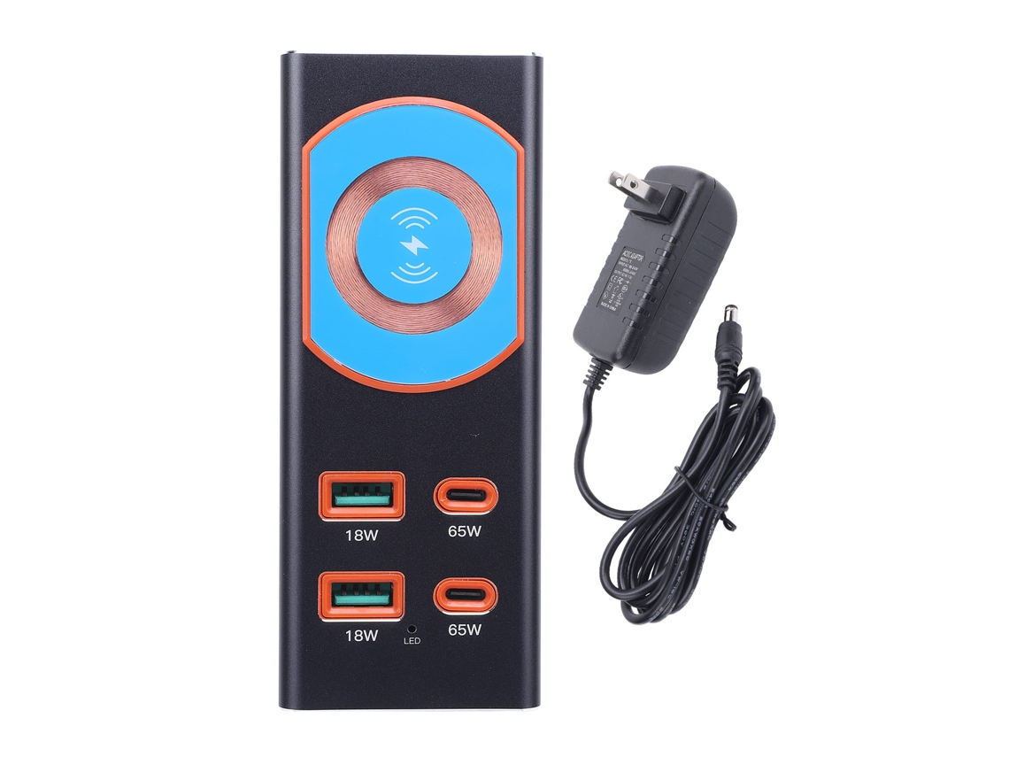 Cargador De Escritorio Pd Gan De 72 W Con 5 Puertos Usb-c/a Y Carga Inalámbrica Magnética.