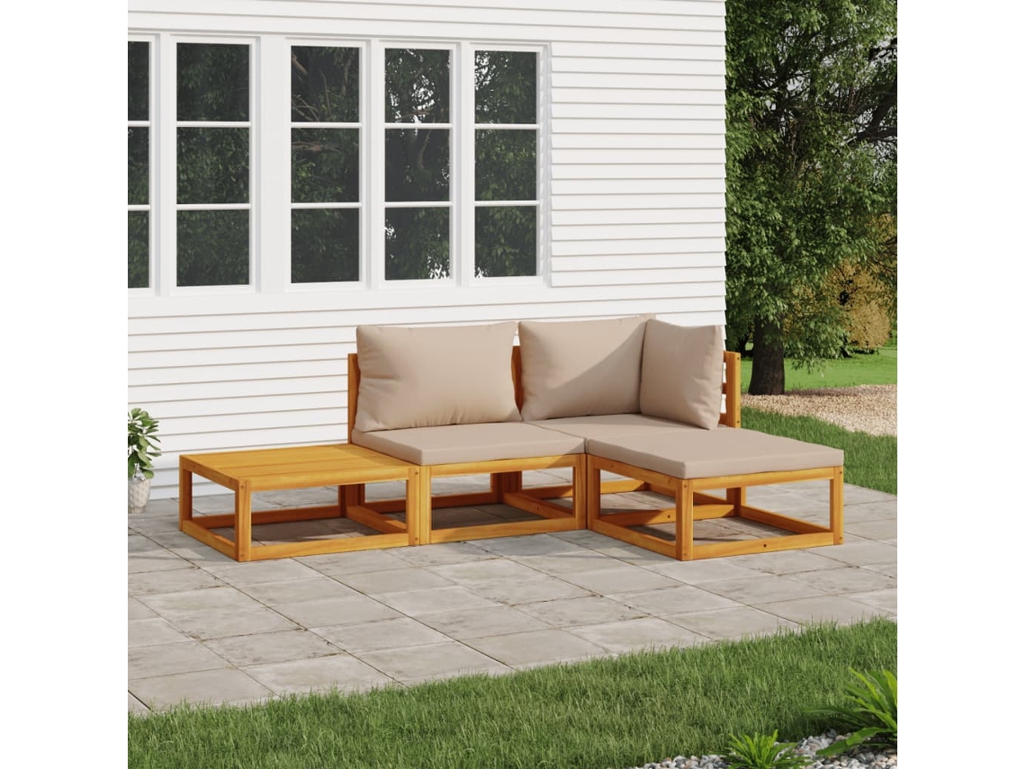 Conjunto de 4 piezas. Lounge Jardim Madeira C/almofadões Cinza Acastanhado Dkd Decoración Del Hogar