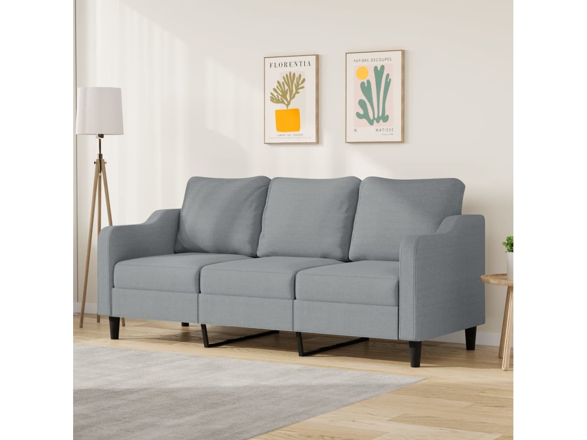 Sofá De 3 Plazas De Tela Gris Claro 180 Cm