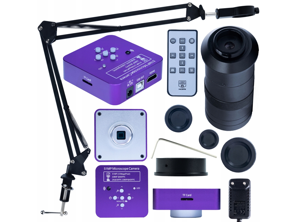 Cámara microscópica Puppis Pink Pro de 51 MP con HDMI y USB | Brazo ajustable | Lente 100x