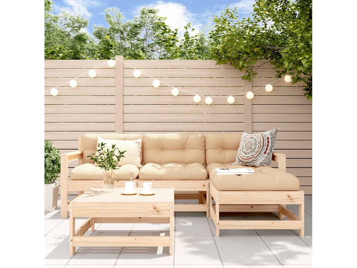 Juego De Sofás De Jardín 5 Uds | Mueble De Jardín Madera Maciza De Pino