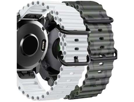 Correa Ocean Waves para Garmin Fenix 6X Pro Blanco Zafiro y Verde Militar Pack 2X VEANXIN
