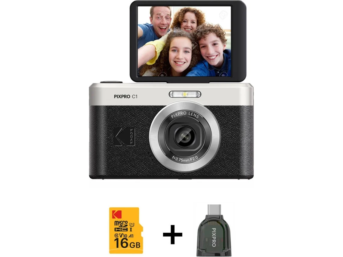 Máquina fotográfica KODAK C1 + Tarjeta de Memoria 16 GB (Negro - 13 MP - ISO: 100 - 1600)