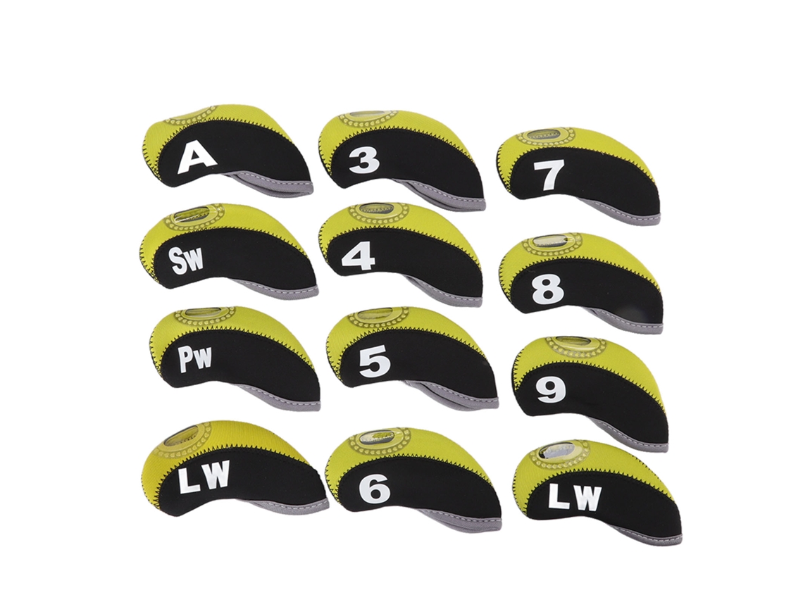 2026-12pcs Fundas Para Cabezas De Palos De Golf Neopreno Antigolpes Protectoras Al Aire Libre Negro Y Amarillo