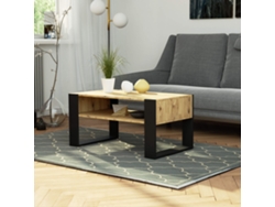 Mesa De Centro Akord Domi Roble Artisan 92 Cm Con Patas En Color Negro 92x53x45 Cm