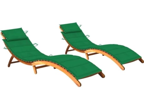 Conjunto 2 Tumbona VIDAXL Verde Madera de acacia (184x55x64 cm)