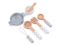 Juguetes infantiles que simulan cocinas, ollas, sartenes y cuencos de madera. Mdug (Utensilios de cocina).