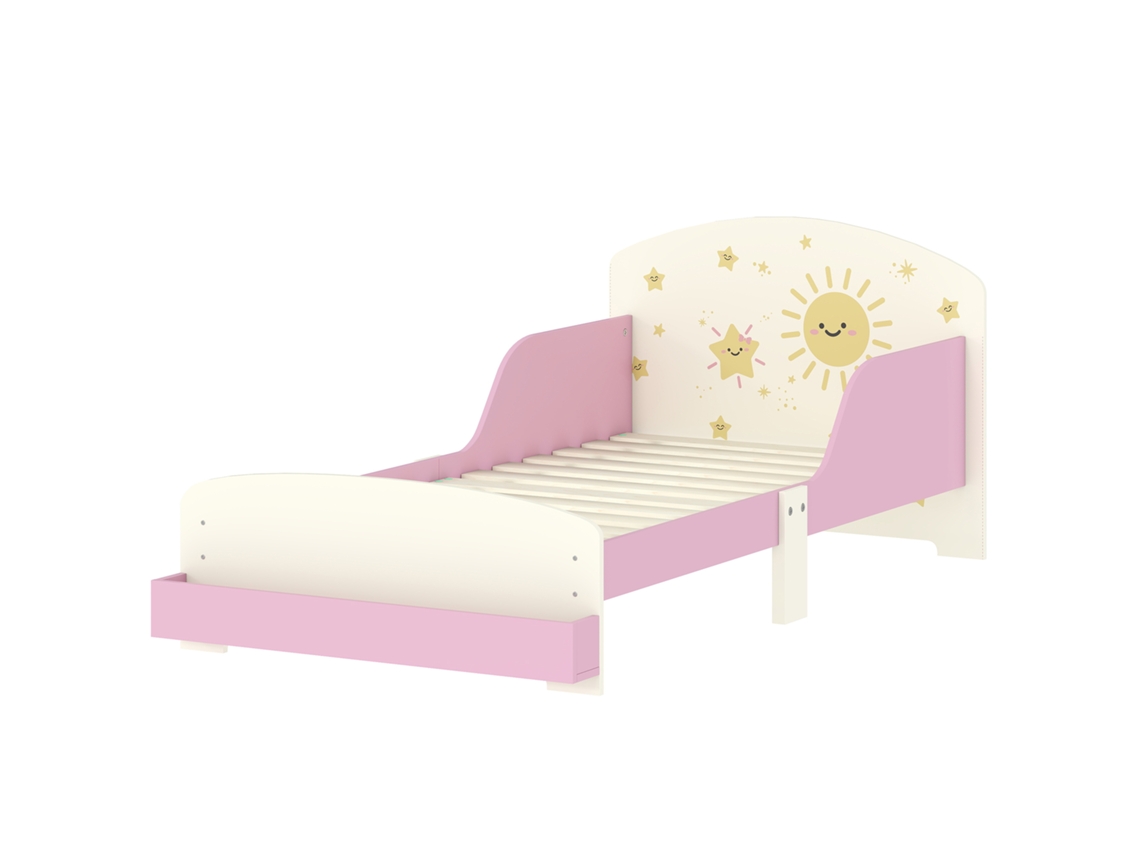 Cama infantil para niños de 3 a 8 años, de madera maciza con espacio de almacenamiento y cojines laterales, 150 x 77 x 60 cm, rosa PRIME KANG