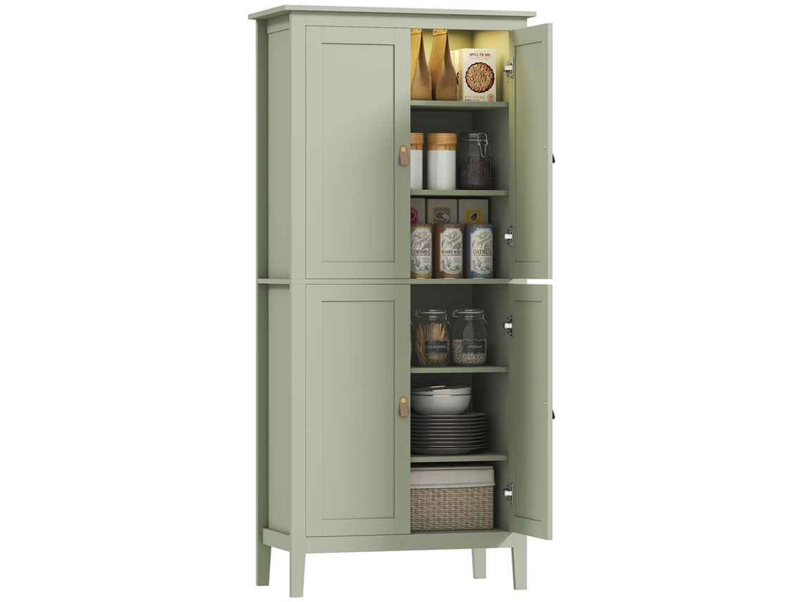 Aparador De Cocina, Mueble Alto De Almacenamiento Con Iluminación Led Regulable Y Detector De Movimiento, 80 X 40 X 176,5 Cm, Verde.