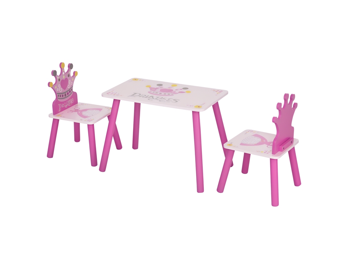 Conjunto De Mesa Y 2 Sillas Infantiles, De Madera, Para Niños De 2 A 4 Años, 55x34x42 Cm, Rosa.