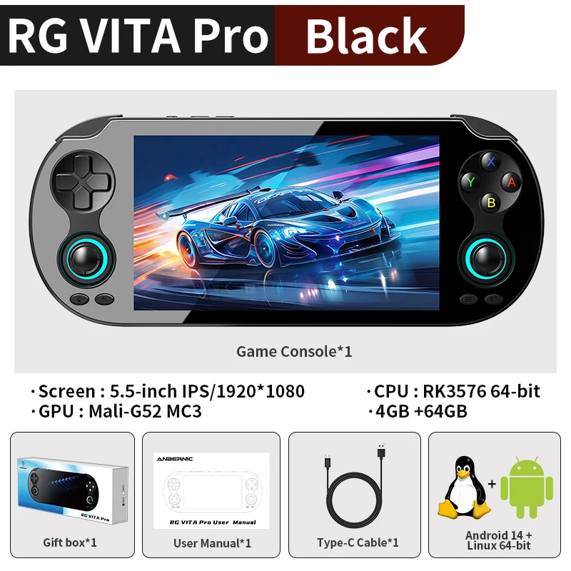 256 Gb (juegos 8k) rg Vita Pro Negro rg Vita / Consola De Juegos Rg Vita Pro Reproductor De Juegos Compatible Con Ia