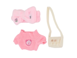 Rebe-traje Para Muñeco De Peluche 30cm: Suéter Knit Rosa Bonito, Diadema Suave Y Bolso Bandolera