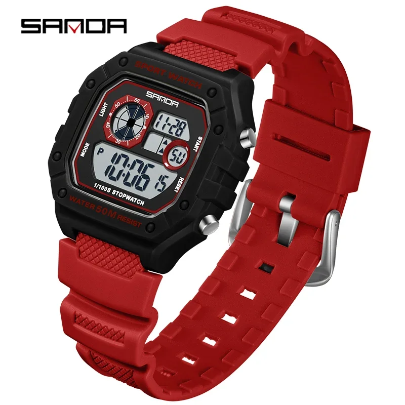 Reloj Electrónico Clásico Cuadrado Cuadrado Multifuncional E Impermeable Con Pantalla Led (rojo) Para Deportes.