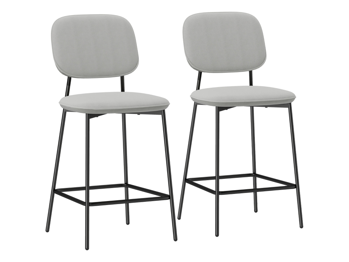 Par De Taburetes De Bar De Terciopelo Estilo Bistró Con Patas De Acero Gris Claro.