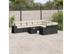 Conjunto de sofá de jardín de 10 piezas con cojines en mimbre sintético negro de DKD Home Decor