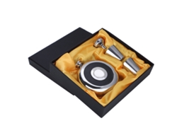Juego de botellas de whisky y vino de acero inoxidable de 150 ml con vasos, portátil, color negro, ideal como regalo para hombres.
