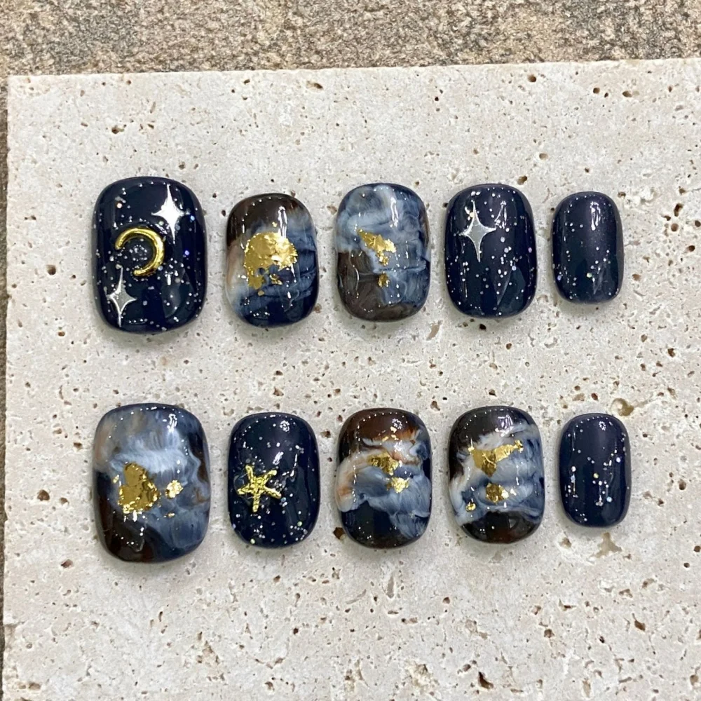 (1874-m) Paquete De 10 Pegatinas Para Uñas Hechas A Mano, Puntas De Uñas Cortas Cuadradas Y Redondas.