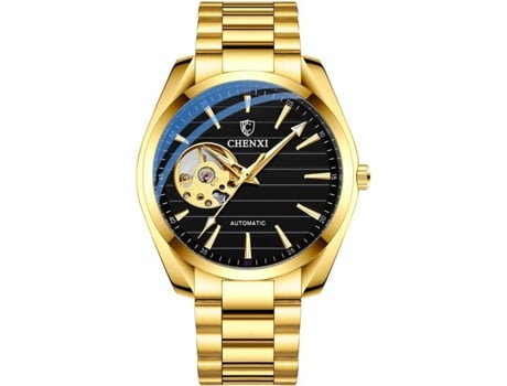 VEANXIN Maquinaria automática Reloj de Oro Esqueleto Reloj Deportivo Impermeable para Hombres-Oro blanco