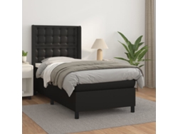 Cama Box Spring Con Colchón Cuero Sintético Negro 90x190 Cm