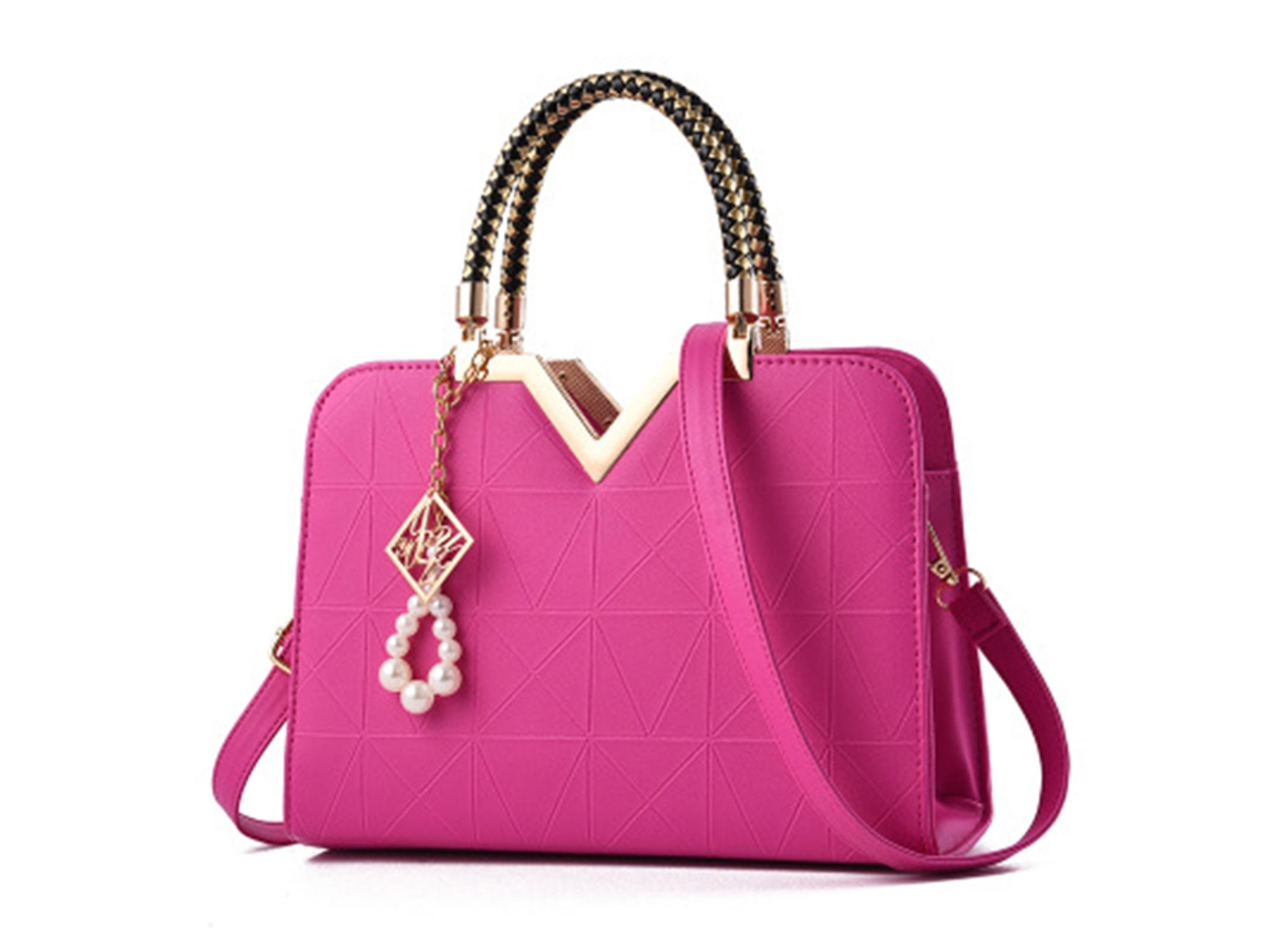 Bolso Bandolera De Moda Para Mujer De Gran Capacidad En Piel Sintética Con Colgante Rojo Rosa.