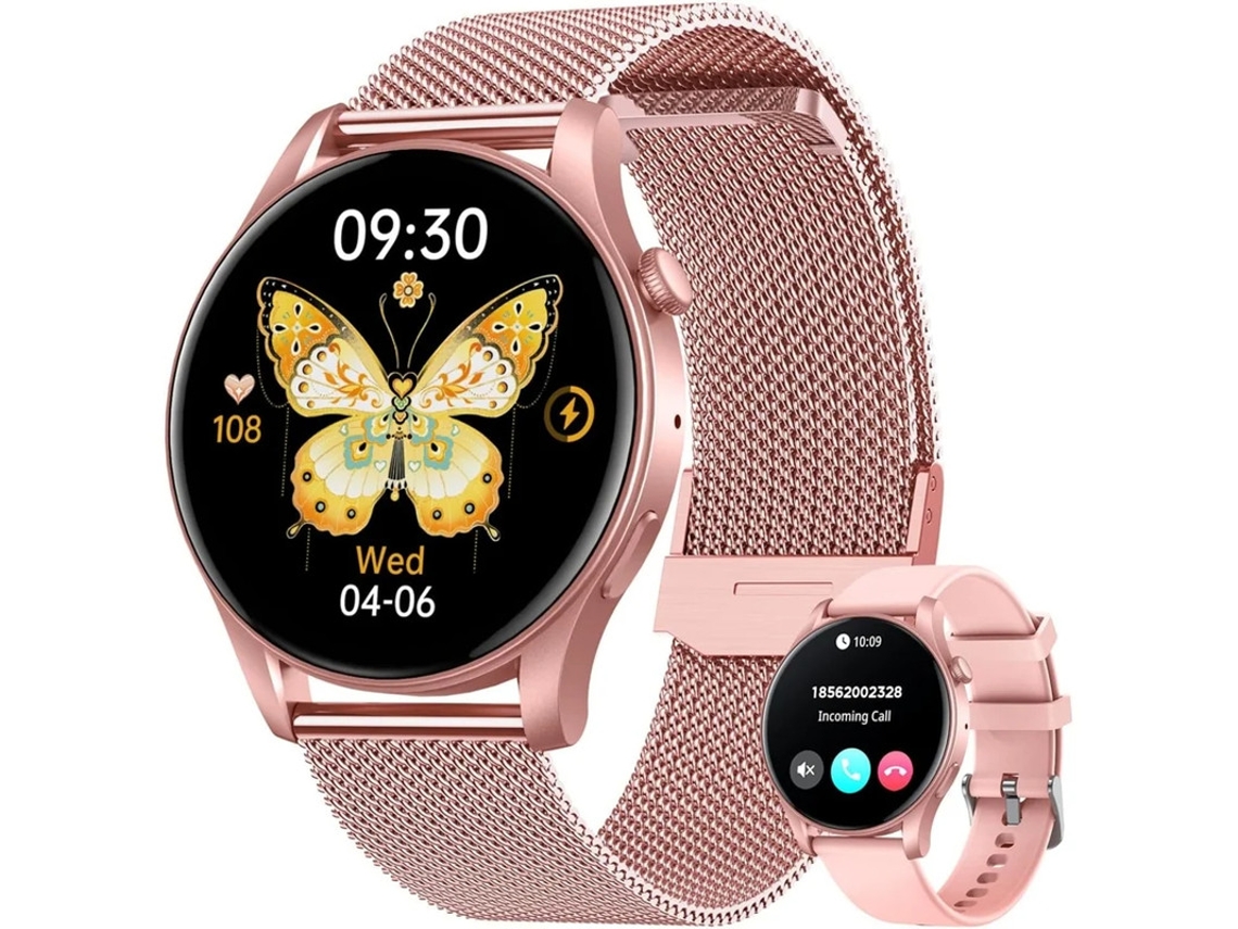 Reloj inteligente para mujer con pantalla AMOLED de 1,4", contestador automático, monitor de frecuencia cardíaca, presión arterial y sueño. Bestvite