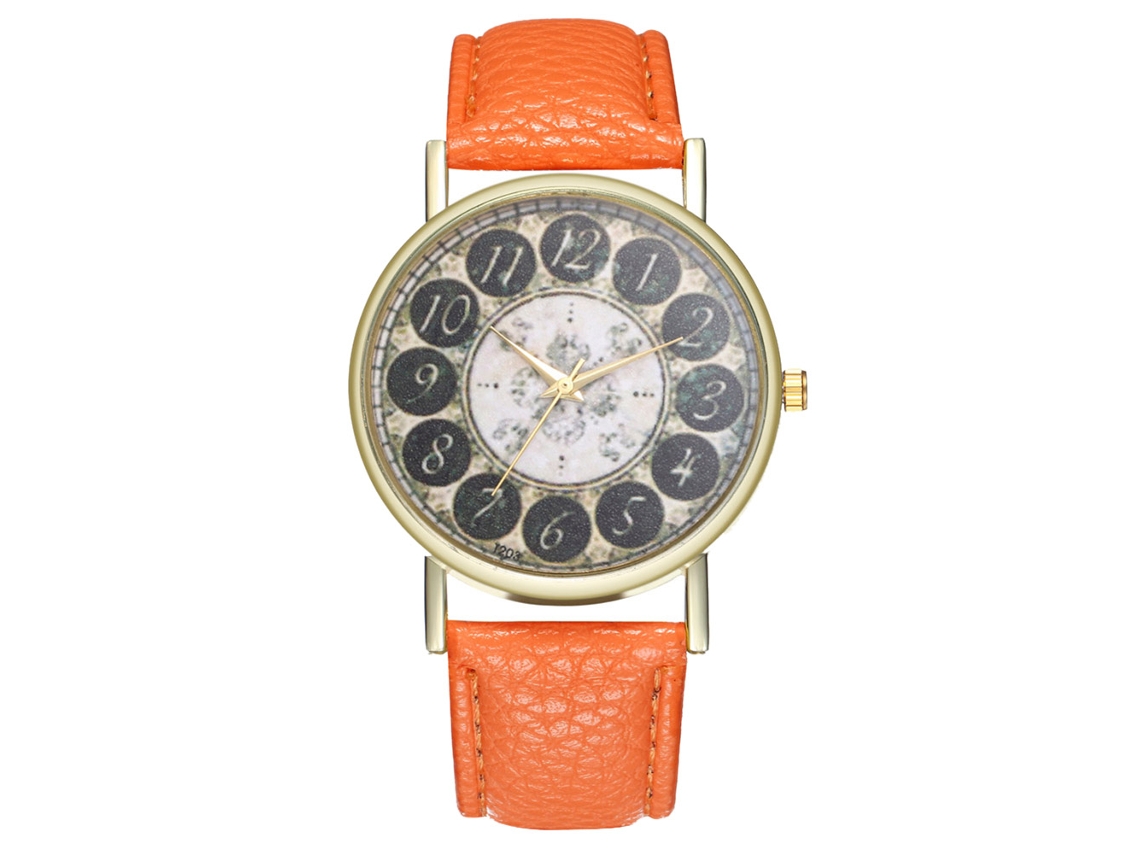 Reloj De Pulsera Analógico Con Correa De Pu, Reloj De Cuarzo Clásico Para Mujer Y Hombre (naranja)