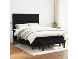Cama Box Spring Con Colchón Tela Negro 140x200 Cm