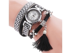 Reloj De Pulsera De Cuarzo Multicapa Para Mujer Con Piedras Preciosas (negro)