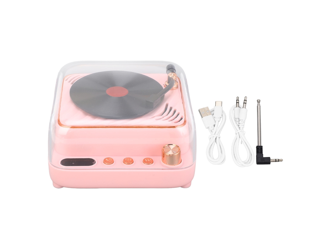 Caixa De Som Bt Retrô Em Forma De Tocador De Vinil Decorativa Para Quarto Presente 3.7v Rosa