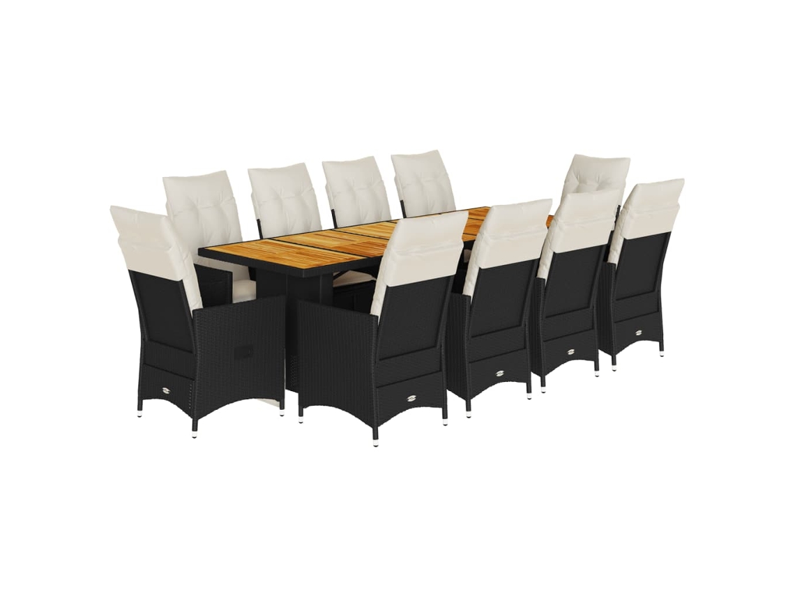 Maison Exclusive - Set De Mesa Y Sillas De Jardín Y Cojines 11 Pzas Ratán Pe Negro