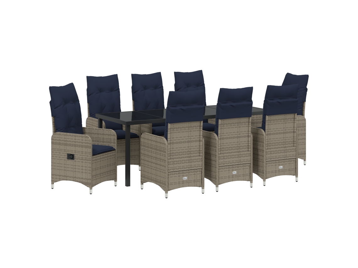 Conjunto de comedor de jardín Vidaxl de 9 piezas con cojines de ratán negro