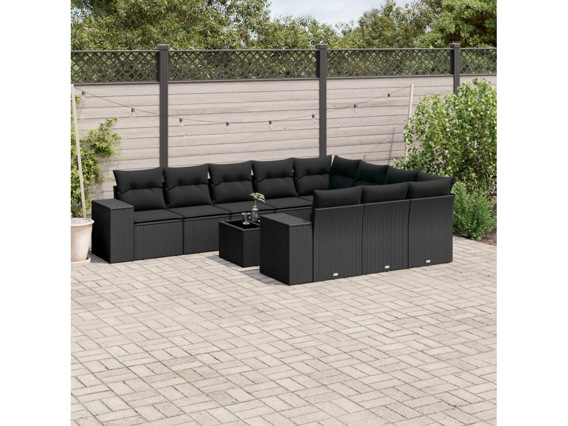Conjunto de sofás de jardín de 11 piezas DKD Home Decor con cojines de mimbre negros