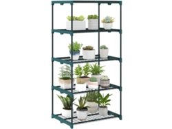 Soporte para plantas de 5 niveles con estante de alambre de acero, 67x49x138 cm, color verde oscuro.