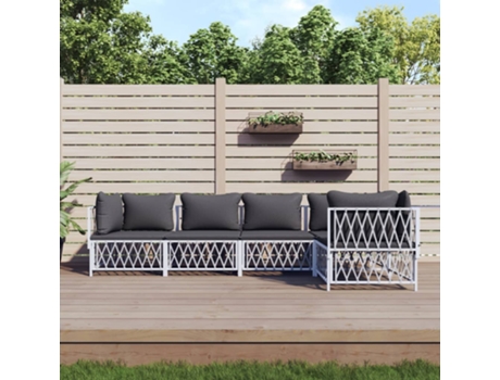 Conjunto 5 de muebles de jardín VIDAXL y cojines acero blanco