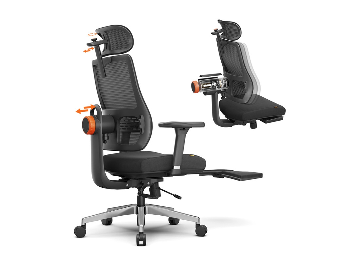 Silla ergonómica Newtral Magich-bpro - Con reposapiés - Soporte lumbar ajustable - Reposabrazos ajustables - Negro