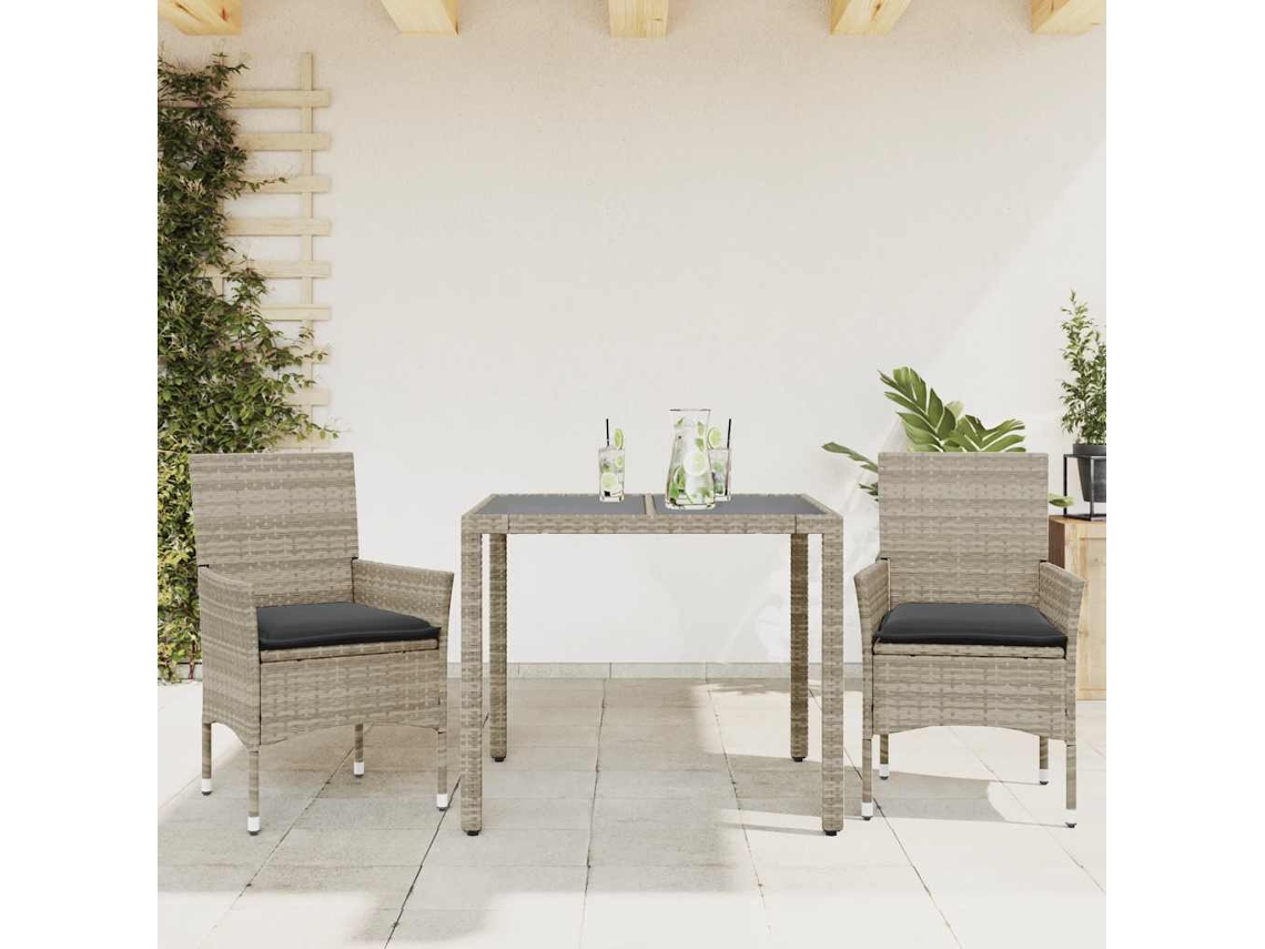 Juego de comedor de jardín con cojines de cristal gris claro y perla, Dkd Home Decor