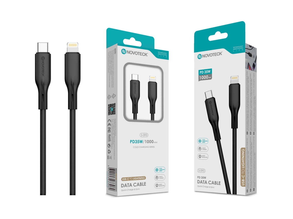 Cable de datos de carga rápida de PVC de 5 A, diseño macarrón, negro, USB C a Lightning, 1 m