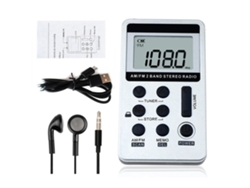 Radio portátil Mdug con batería recargable, receptor estéreo AM/FM con auriculares y pantalla LCD (blanco)