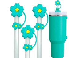 KOFIHETY Funda para Sorbete Turquesa - Tapa de Sorbete con Flor 10mm para Vasos 30 40 Oz, Funda 3D de Cerezo, 3 Unidades