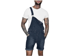 Pantalones Cortos Vaqueros Casuales Para Hombre Con Bolsillo Pecho Y Cierre De Cordón Azul Oscuro M