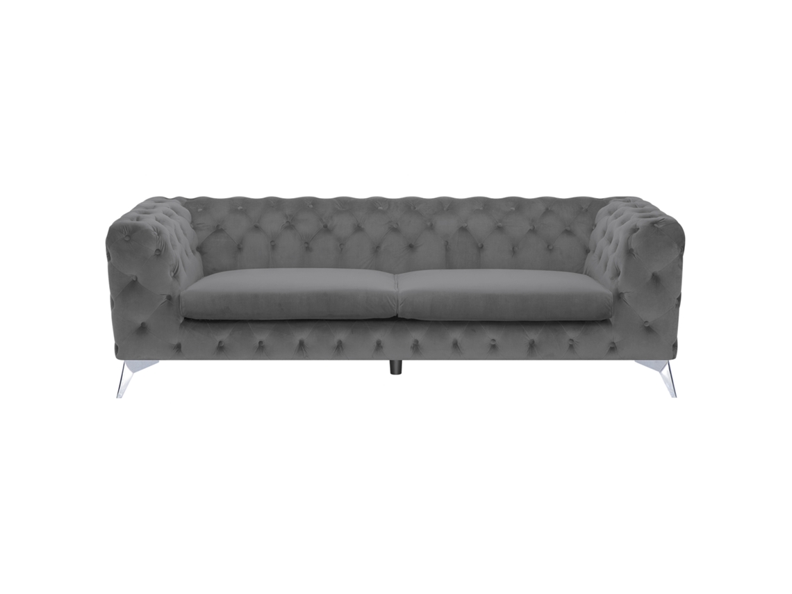 Sofá de 3 plazas BELIANI Sotra de Terciopelo Gris 224x85x70