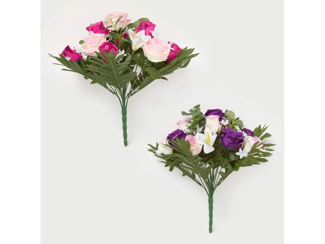 Homescapes Rose Lily Bouquet, Pink Purple Set Of 2