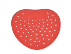 Desodorante rojo antisalpicaduras para urinarios con agujeros grandes.