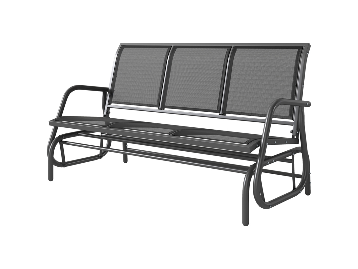 Mecedora Jardín 3 Plazas Metal 300kg Banco Parque 147x70x85cm Gris Oscuro