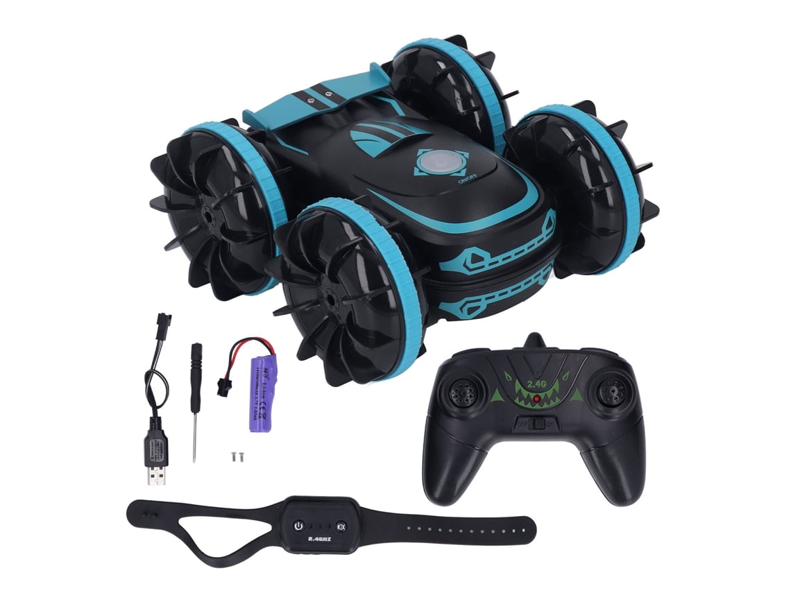 2026-coche Stunt Rc Anfibio Impermeable Con Sensor De Gestos 4wd 360° Rotación 2.4ghz Azul