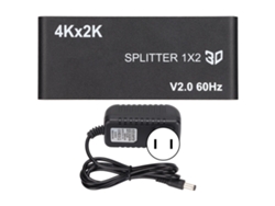 Divisor De Interfaz Multimedia 1x2 Hd 4k/2k 60hz 6gbps Con Adaptador De Corriente Usb