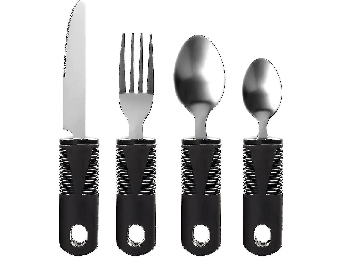 Juego De Cubiertos Con Mango Antideslizante Para Personas Mayores Y Con Discapacidades, Ideal Para Parkinson Y Artritis (negro 4 Piezas)